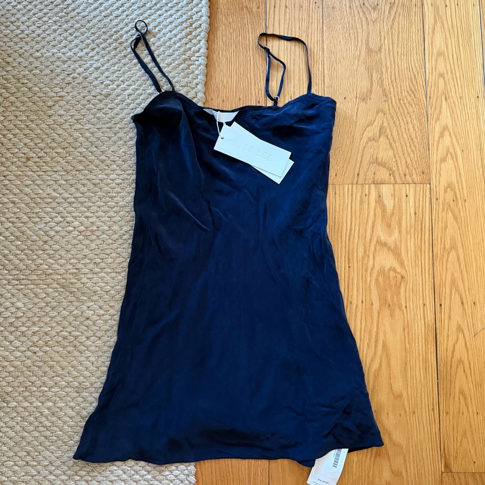 NWT Dion Lee Navy Blue Silk Slip Dress